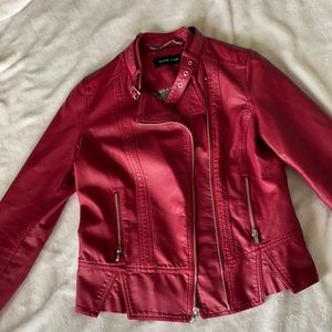 Black Rivet Faux Leather Red Jacket M